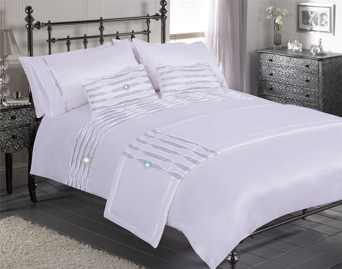 "Durban" Luxury Diamante Duvet Quilt Cover Bedding Set In 3 Colours eBay